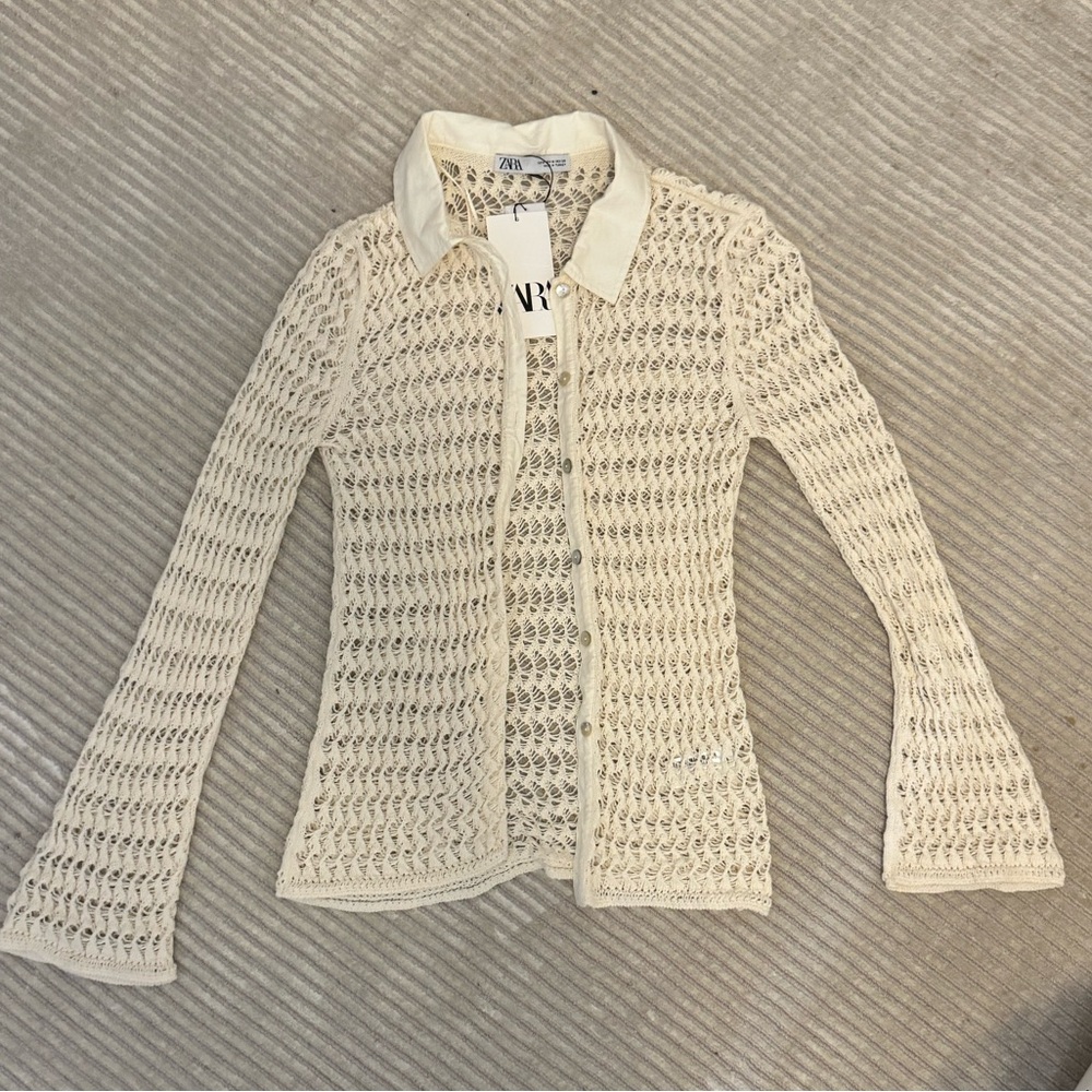 Zara Cream Open-Knit Cardigan